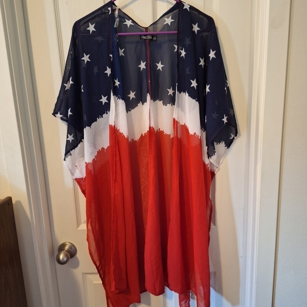 Third Wish USA Flag Shawl Jacket Red White Blue Medium